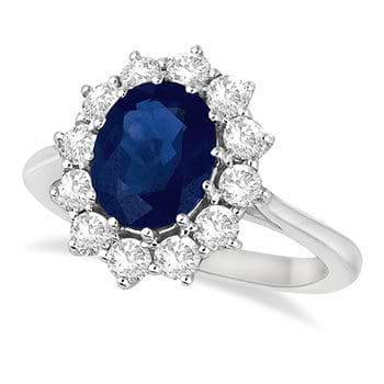 Oval Blue Sapphire & Diamond Accented Ring 14k White Gold (3.60ctw)