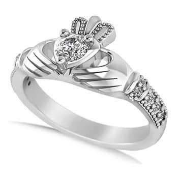 Diamond Claddagh Engagement Ring in 14k White Gold (0.42ct)