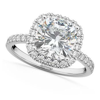 Cushion Cut Halo Moissanite & Diamond Engagement Ring 14k White Gold (2.66ct)
