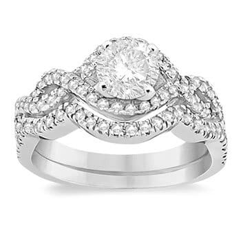 Diamond Infinity Halo Engagement Ring & Band Set 14K White Gold (0.60ct)