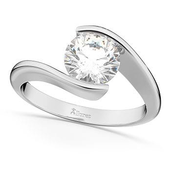 Tension Set Solitaire Diamond Engagement Ring 14k White Gold 0.50ct