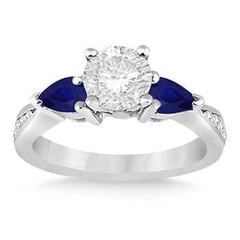 Round Diamond & Pear Blue Sapphire Engagement Ring 14k White Gold (1.29ct)