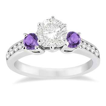 Three-Stone Amethyst & Diamond Engagement Ring 14k White Gold (0.45ct)