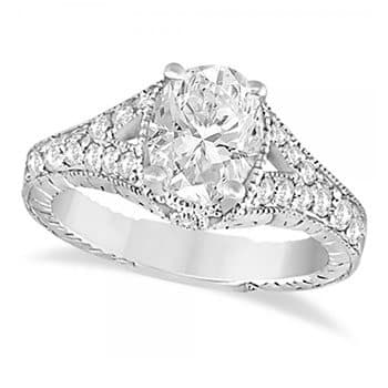 Antique Art Deco Oval Lab Grown Diamond Engagement Ring 14K White Gold (1.03ct)