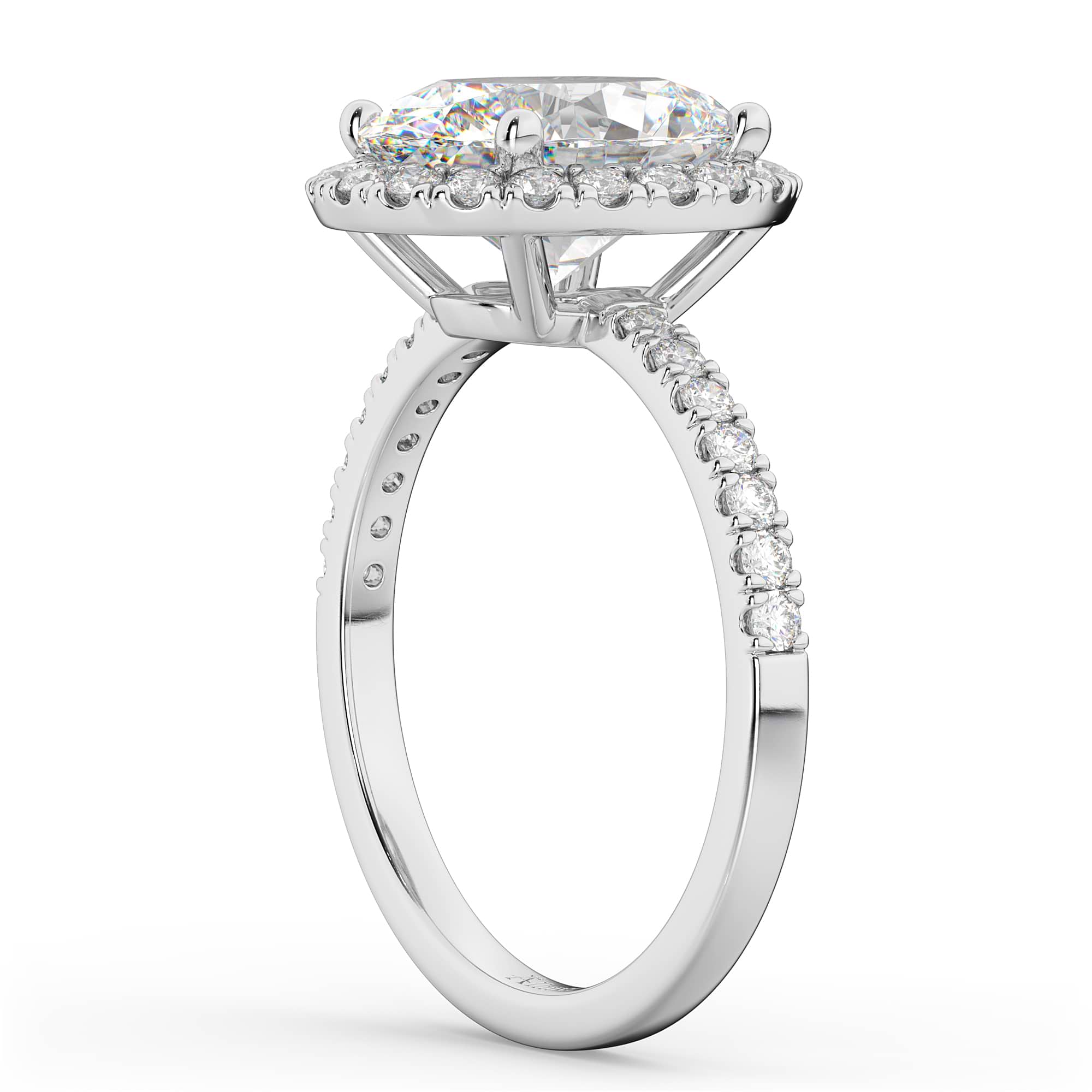 Oval Cut Halo Moissanite & Diamond Engagement Ring 14K White Gold 2.72ct
