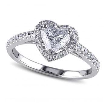 Heart Shaped Diamond Halo Engagement Ring in 14k White Gold (1.00ct)