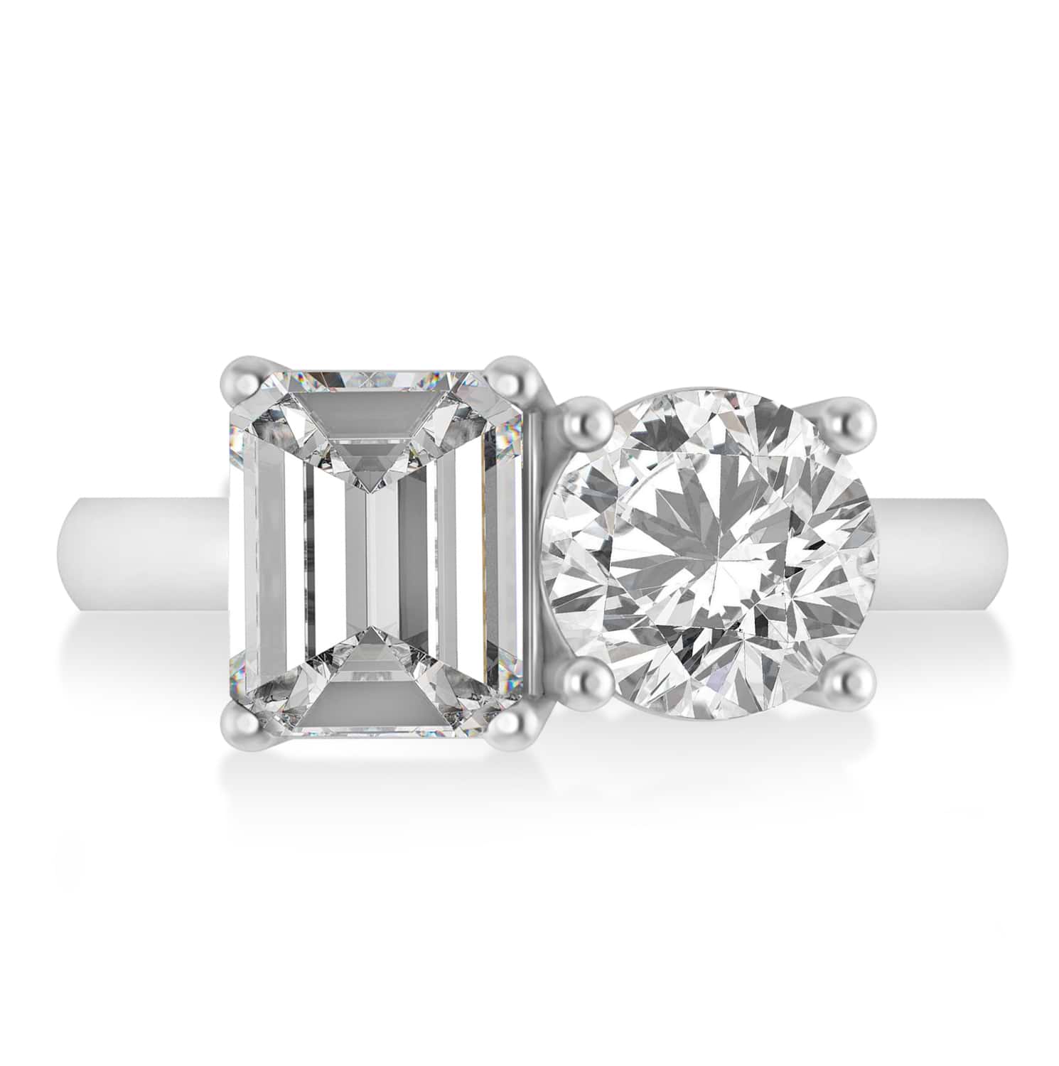 Emerald/Round Lab Grown Diamond Toi et Moi Ring 14k White Gold (4.50ct)
