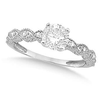 Petite Antique-Design Diamond Engagement Ring 14k White Gold (0.50ct)