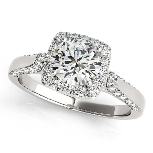 Diamond Accented Square Halo Ring & Band Bridal Set 14k W. Gold 1.25ct