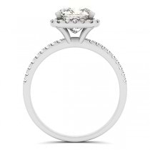 Cushion Diamond Halo Engagement Ring French Pave 14k W. Gold 0.70ct