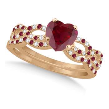 Ruby & Diamond Heart Infinity Heart Bridal Set 14k Rose Gold 1.75ct