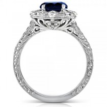 Vintage Sapphire and Diamond Cocktail Ring 14k White Gold 1.48ct