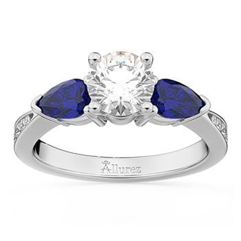 Diamond & Pear Blue Sapphire Engagement Ring 14k White Gold (0.79ct)