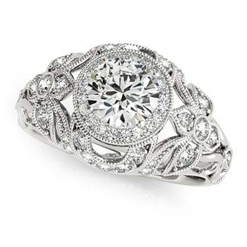 Edwardian Diamond Halo Engagement Ring Floral 14k White Gold 1.20ct