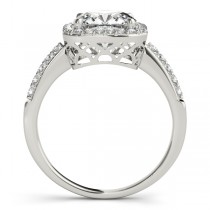 Cushion Cut Diamond Halo Engagement Ring w/ Accents 14k W. Gold 0.50ct