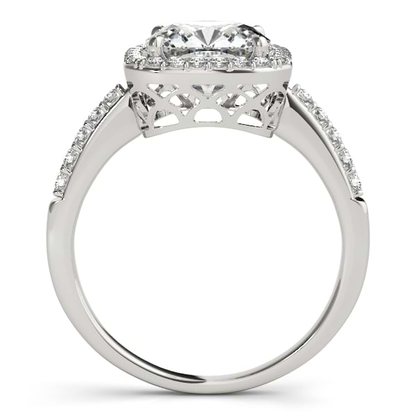 Cushion Cut Diamond Halo Engagement Ring w/ Accents 14k W. Gold 0.50ct