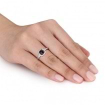 Black & White Diamond Halo Engagement Ring 14k White Gold (1.01ct)