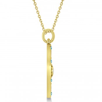 Compass Pendant Blue Topaz & Diamond Accented 14k Yellow Gold (0.19ct)