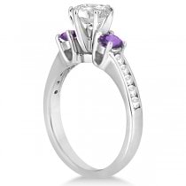 Three-Stone Amethyst & Diamond Engagement Ring 14k White Gold (0.45ct)