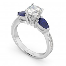 Round Diamond & Pear Blue Sapphire Engagement Ring 14k White Gold (1.29ct)
