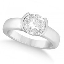 Half-Bezel Solitaire Engagement Ring Setting in 14k White Gold