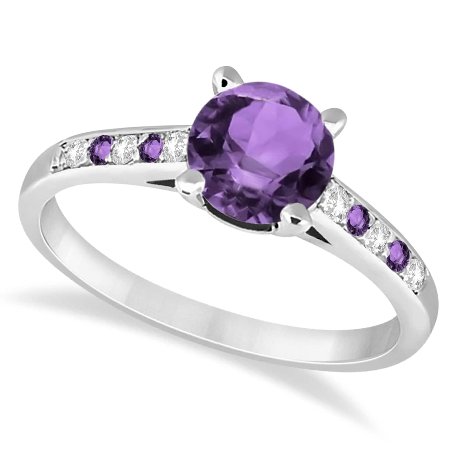 Cathedral Amethyst & Diamond Engagement Ring 14k White Gold (1.20ct)