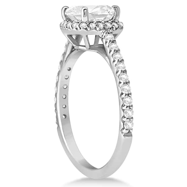 Diamond Halo Cushion Cut Moissanite Engagement Ring 14K W. Gold 0.88ct