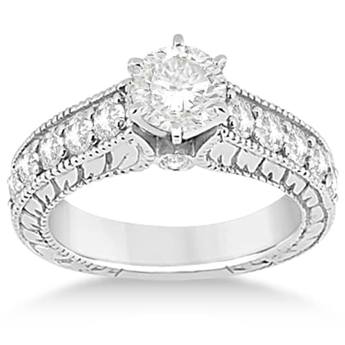 Antique Diamond Wedding & Engagement Ring Set 14k White Gold (2.15ct)