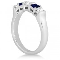 5 Stone Diamond & Blue Sapphire Bridal Set 14K White Gold 1.02ct