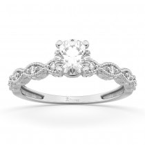 Petite Antique-Design Diamond Engagement Ring 14k White Gold (0.50ct)