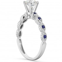 Vintage Lab Grown Diamond & Blue Sapphire Engagement Ring 14k White Gold 0.75ct