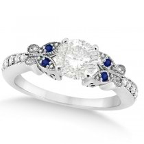 Round Diamond & Blue Sapphire Butterfly Bridal Set in 14k W Gold 0.71ct