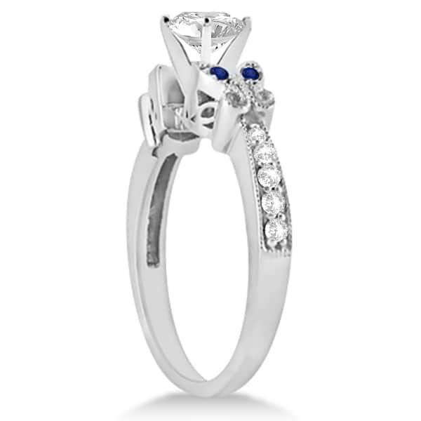 Round Diamond & Blue Sapphire Butterfly Bridal Set in 14k W Gold 0.71ct