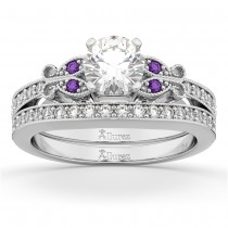 Butterfly Diamond & Amethyst Bridal Set 14k White Gold (0.42ct)