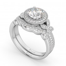 Butterfly Diamond Engagement Ring & Wedding Band 14k White Gold (0.58ct)