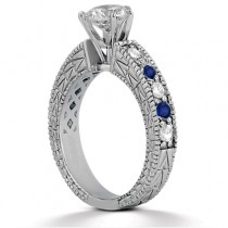 Antique Diamond & Blue Sapphire Engagement Ring 14k White Gold (0.75ct)