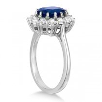 Oval Blue Sapphire & Diamond Accented Ring 14k White Gold (3.60ctw)